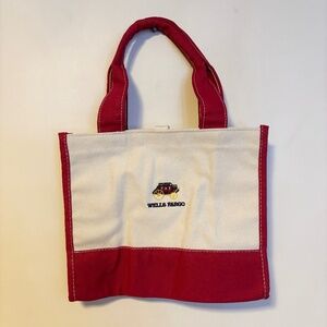 Wells Fargo Mini Reusable Boat and Tote Style Bag Cream Beige Red Trim Small